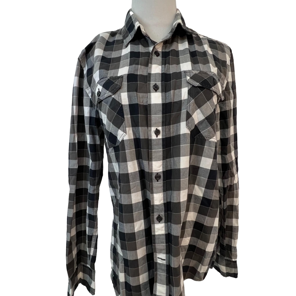 Giordano Black And White Gingham Button Down Shirt